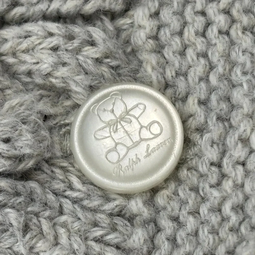 Ralph Lauren Bear Ear Hooded Cardigan Sweater Unisex 18M Baby‎ Gray Cotton Logo